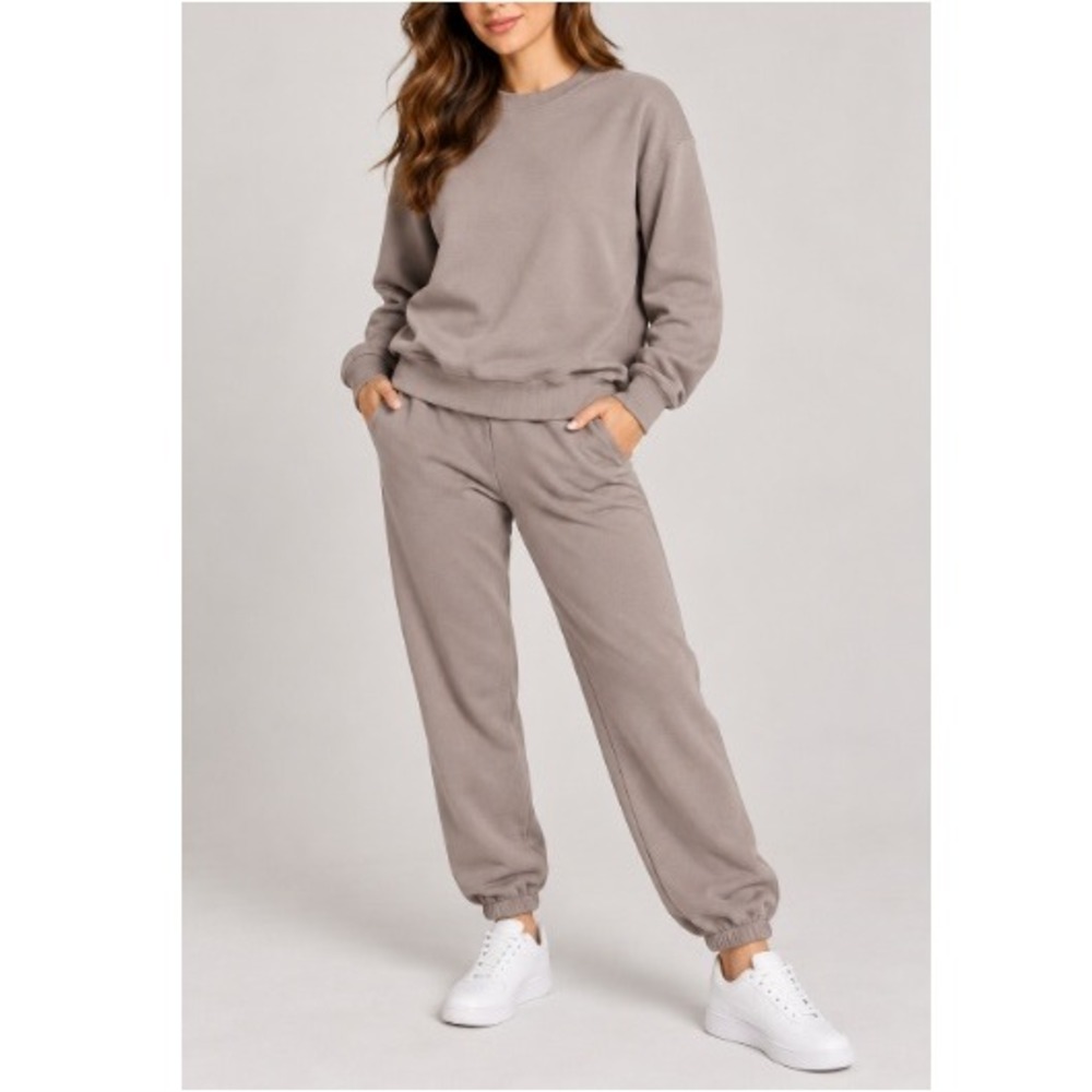 The Blank Lab Mocha Organic Cotton Sweater Top and Jogger Set Size S NWT